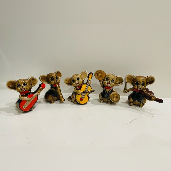 Vintage porcelain mice band figurines instruments set music - Picture 1 of 9